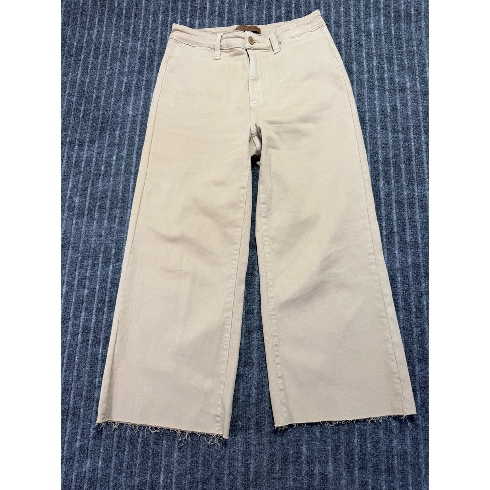 Judy Blue Wide Leg Crop Pants 7/28 Raw Hem Garment Dyed Casual Neutral Relaxed